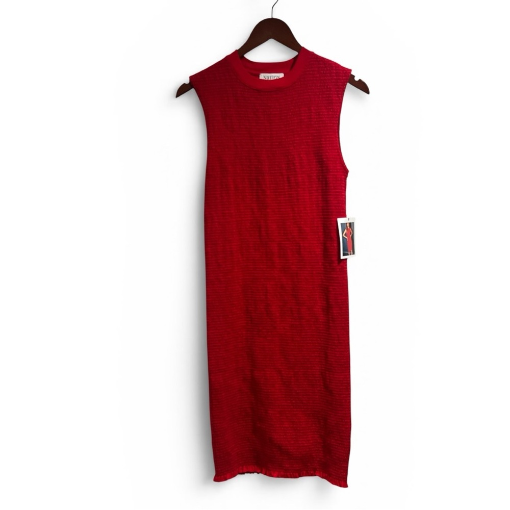Nation LTD Sarabell Smocked Midi Dress Red Textured Bodycon Minimalist Chic - Picture 7 of 9